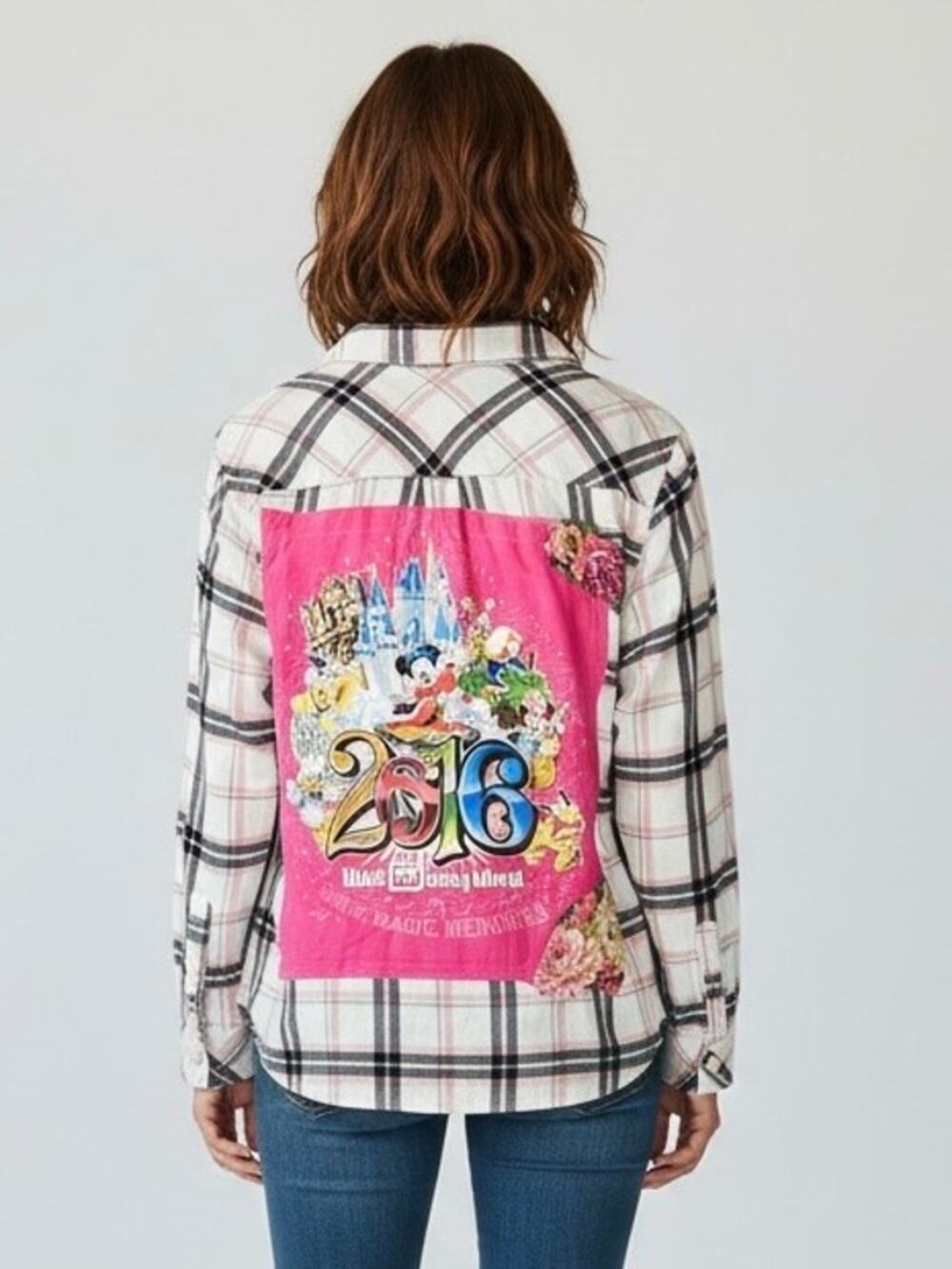 Upcycled Croft & Barrow Plaid Shirt XL Walt Disney World 2016 Inspired Patchwork